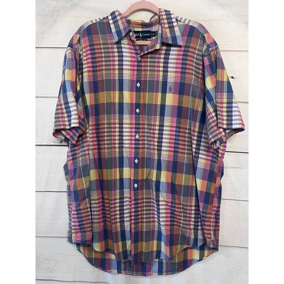 Ralph Lauren Plaid Short Sleeve Button Up Size XL Flaw See Photos - Picture 1 of 6